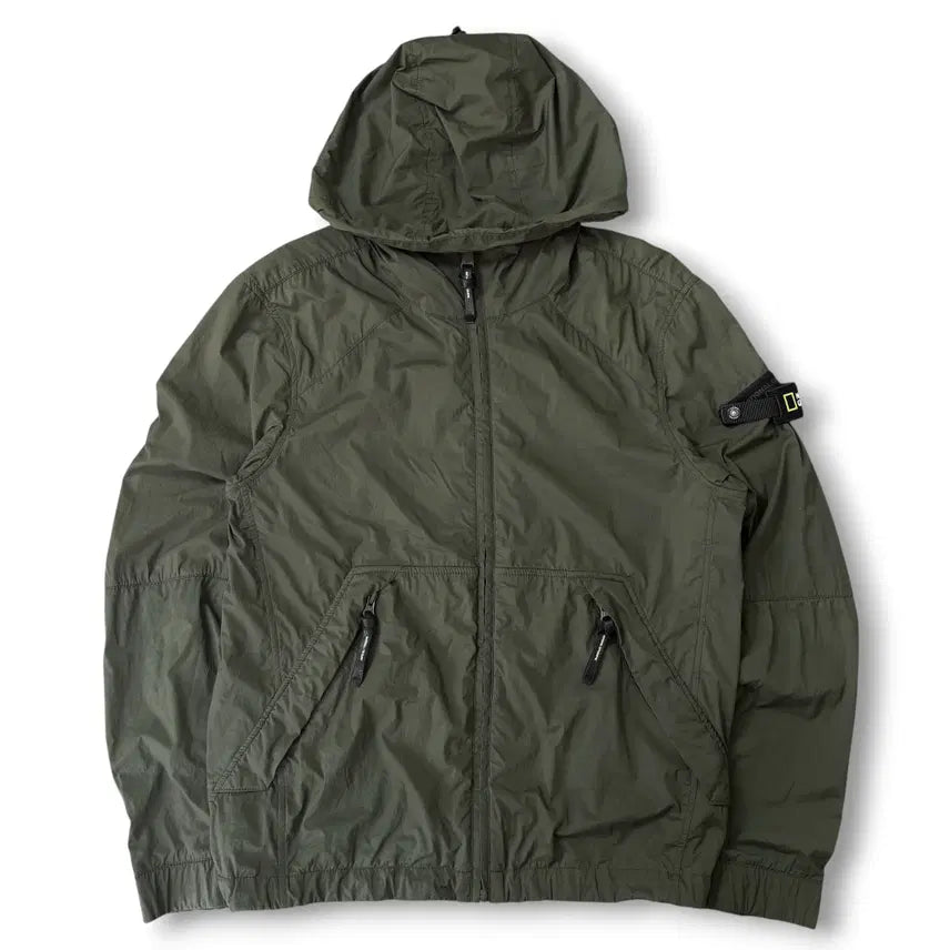 [BUNJANG] National Geographic Lightweight Hooded Windbreaker Deep Khaki M / 네셔널지오그래픽 딥카키 경량 후드 바람막이 M
