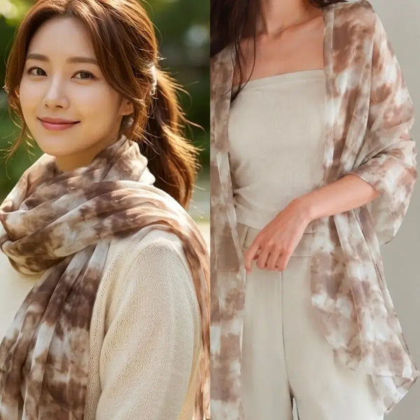 [BUNJANG] Long Chiffon Scarf Shawl Muffler - Beige / 폭85cm 길이 190 수패회 워싱 간절기 광폭 롱스카프 랩쇼울 쉬폰 머플러 베이지
