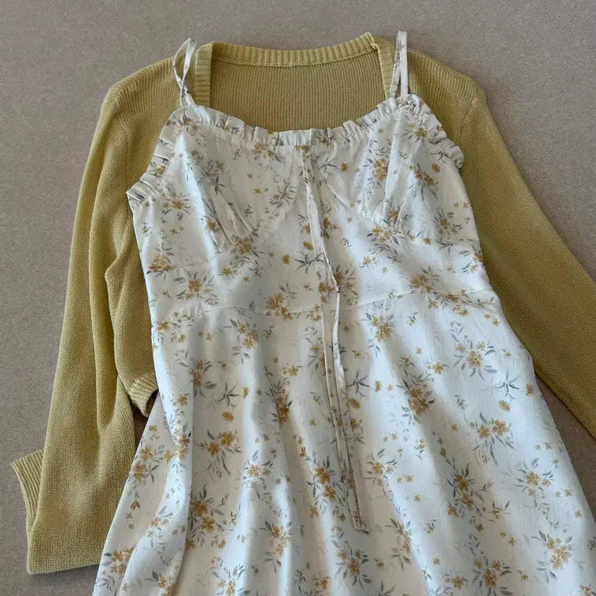 [BUNJANG] Sleeveless Dress and Cardigan Set / 나시 원피스 + 가디건 세트