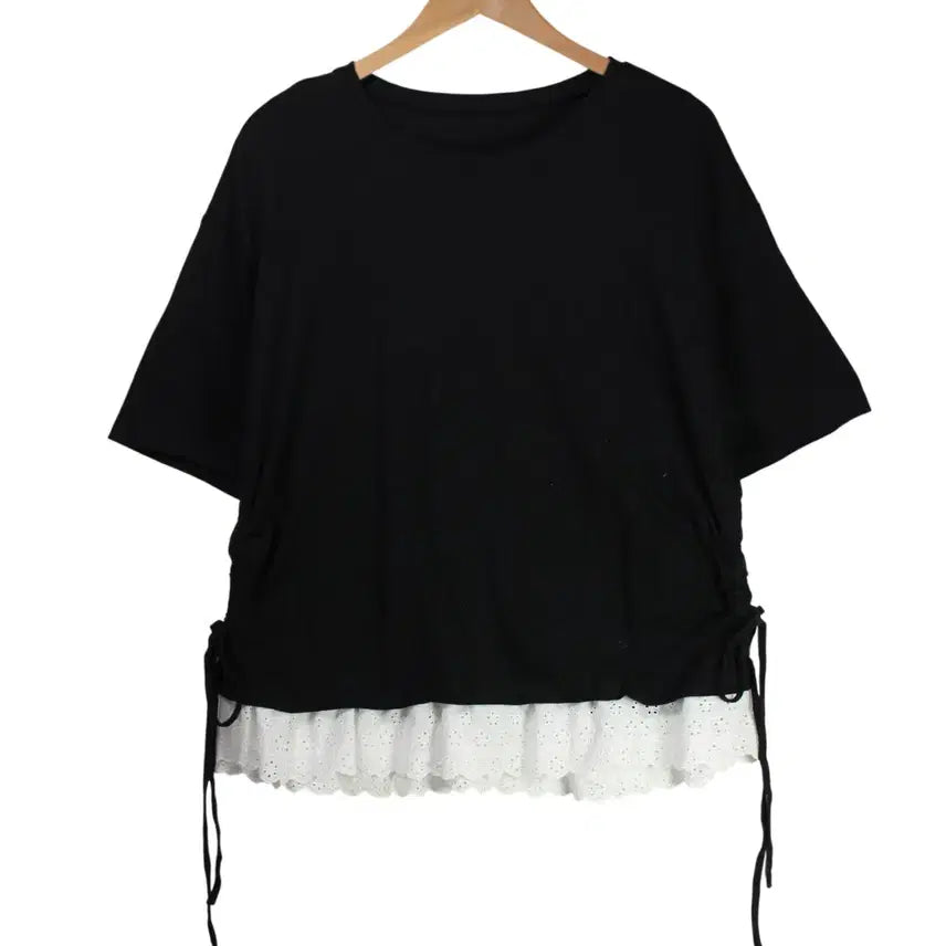 [BUNJANG] FRIFUL Side String Slit Hem T-shirt / FRIFUL 옆 스트링 펀칭 밑단 티셔츠 [26072307]