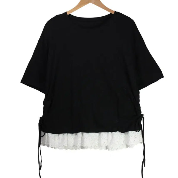 [BUNJANG] FRIFUL Side String Slit Hem T-shirt / FRIFUL 옆 스트링 펀칭 밑단 티셔츠 [26072307]