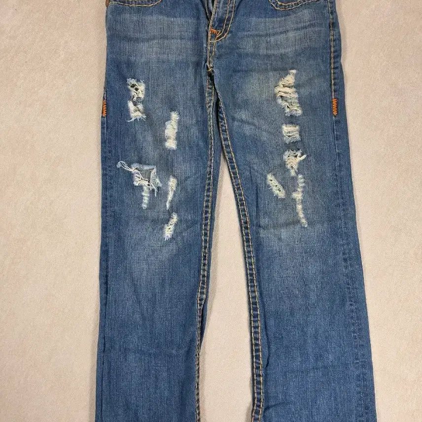 [BUNJANG] True Religion Billy Super T Bootcut Denim Pants (Orange Stitch, Vintage 2000s) / 00's 트루릴리전 빌리 슈퍼T 오렌지 실 스티치 부츠컷 데님 팬츠
