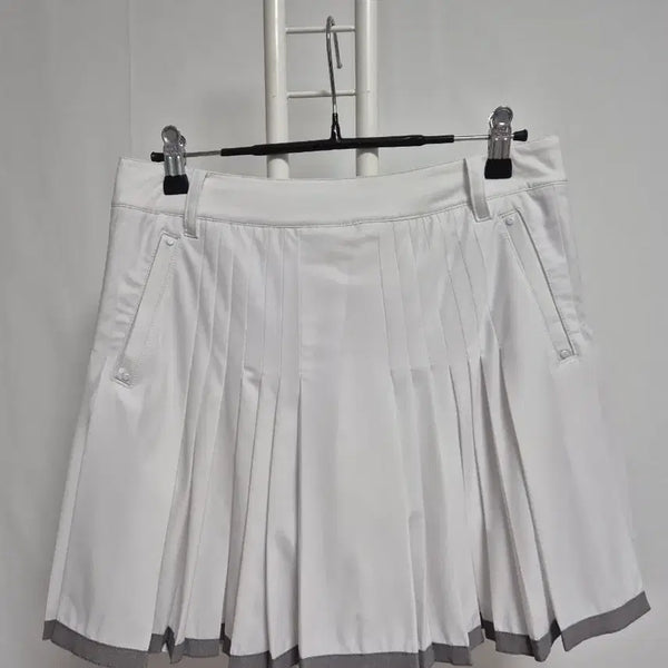 [BUNJANG] Saint Andrews Pleated Golf Skirt White Gray Color Block / 세인트앤드류스 플리츠 골프 스커트 화이트 그레이 배색