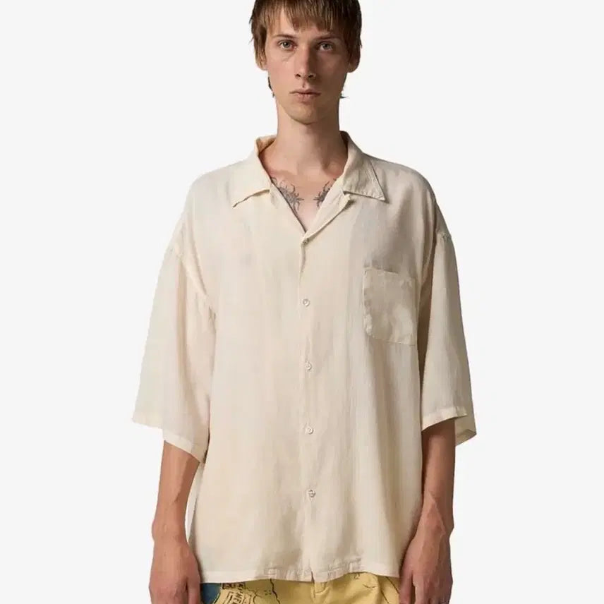 [BUNJANG] Kapital Soft Linen Open Collar Big Shirt Kinari Size 3 / 캐피탈 소프트 린넨 오픈 칼라 빅 셔츠 키나리 3