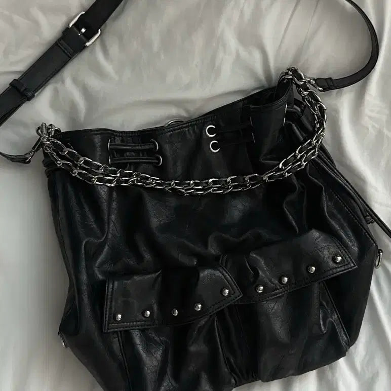 [BUNJANG] Dainit 5-Way Stud Pocket Multi Bag Shoulder Cross Bag Leather Black / 다이닛5-WAYSTUDPOCKETMULTIBAG가방숄더크로스백레더블랙