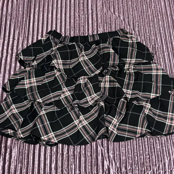 [BUNJANG] Gyaru Vintage Check Ruffle Mini Skirt / 갸루 빈티지 체크 캉캉 미니스커트 일본 로걀 히메 교복