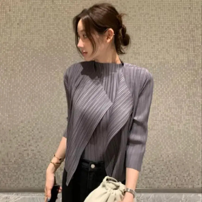 [BUNJANG] Obzest Pleated Cardigan Gray / 새상품) 오브제스트 플리츠 가디건 그레이