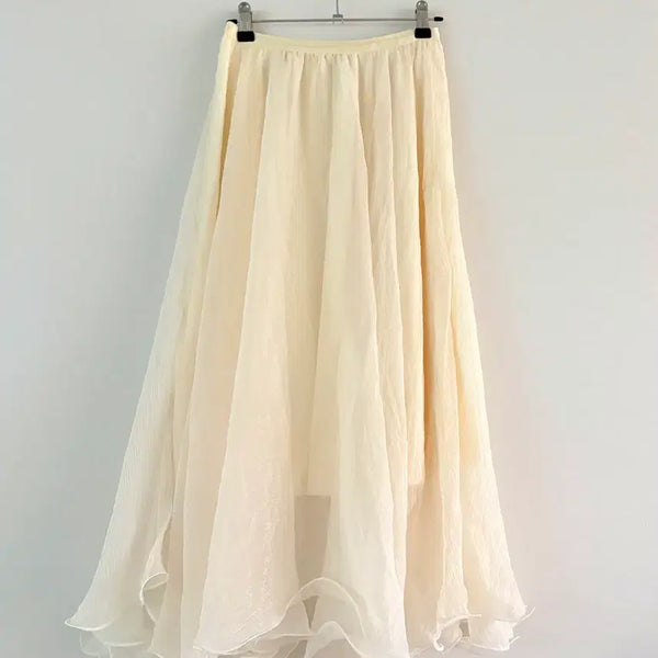 [BUNJANG] Cream Organza Chiffon Banding Long Skirt / 크림 오간자느낌 쉬폰 밴딩 롱스커트