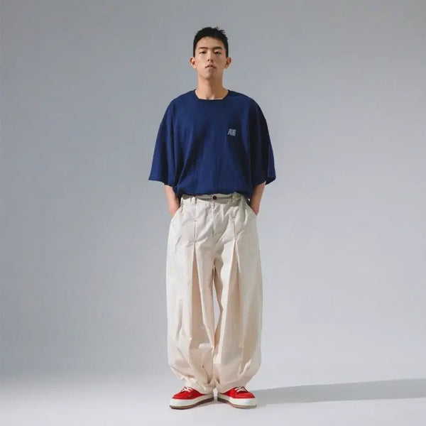 [BUNJANG] Anglerun Square Neckline Navy Logo Short Sleeve T-Shirt / 앵글런 스퀘어 넥라인 네이비 로고 반팔 티셔츠