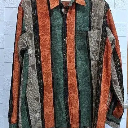 [BUNJANG] Vintage Pattern Stripe Shirt XL / 빈티지 문양 스트라이프 셔츠 XL