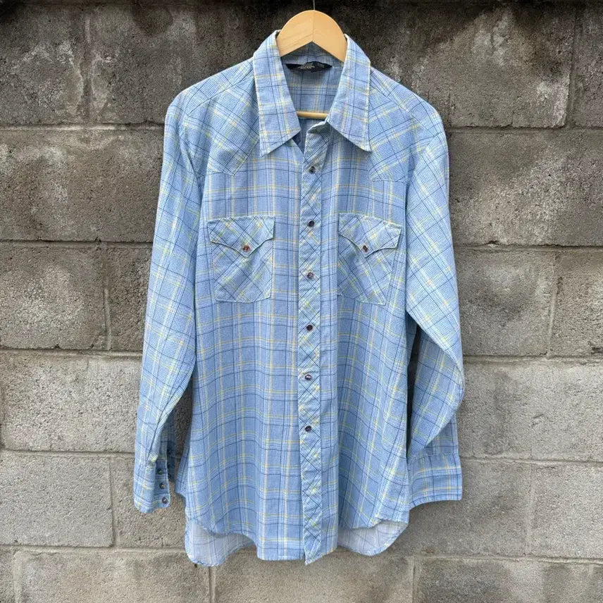 [BUNJANG] 1970s-1980s Sears Blue Check Western Shirt / 70~80s 시어스 빈티지 블루 체크 웨스턴 셔츠