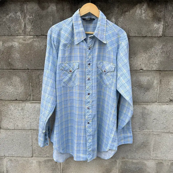 [BUNJANG] 1970s-1980s Sears Blue Check Western Shirt / 70~80s 시어스 빈티지 블루 체크 웨스턴 셔츠