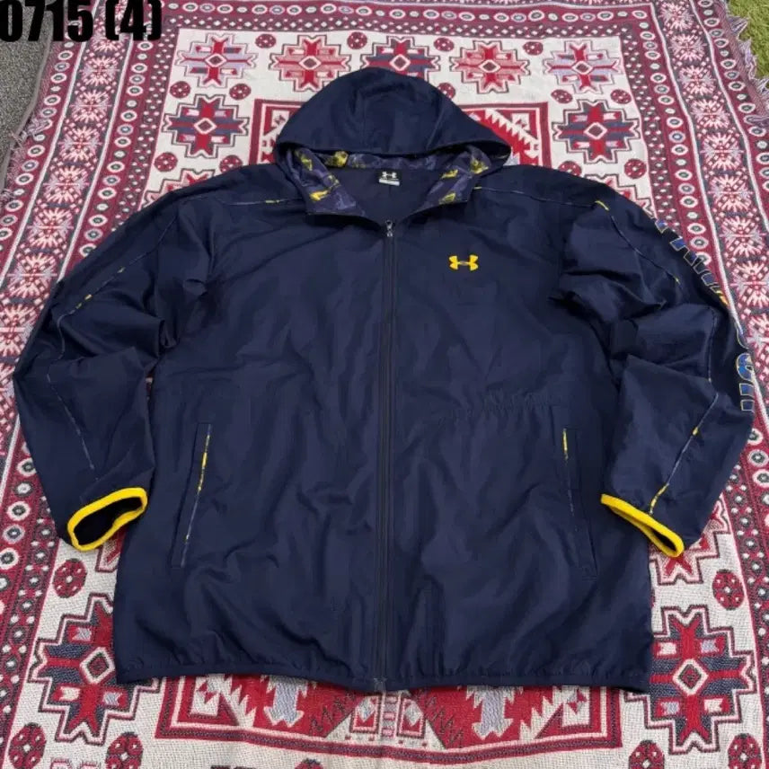 [BUNJANG] Under Armour Hooded Zip-Up Jacket Navy Yellow / 언더아머 후드 집업 자켓 네이비 옐로우 0715