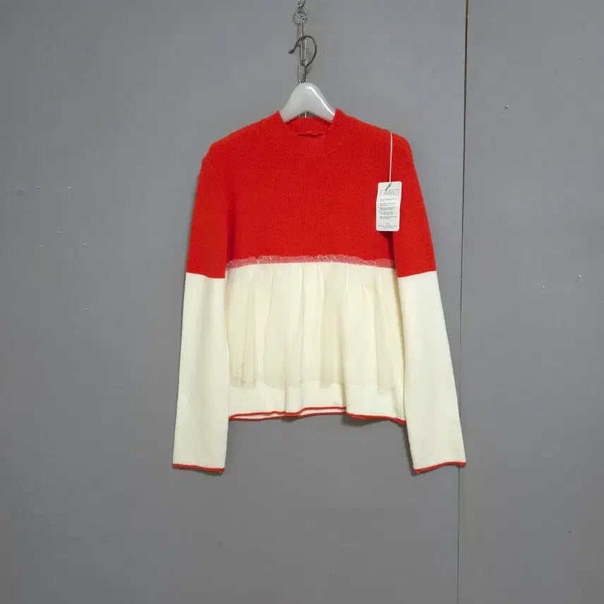 [BUNJANG] Mesh Panel Knit Top Orange/Ivory / 망사배색 이쁜 니트 F   n7318   미착용제품
