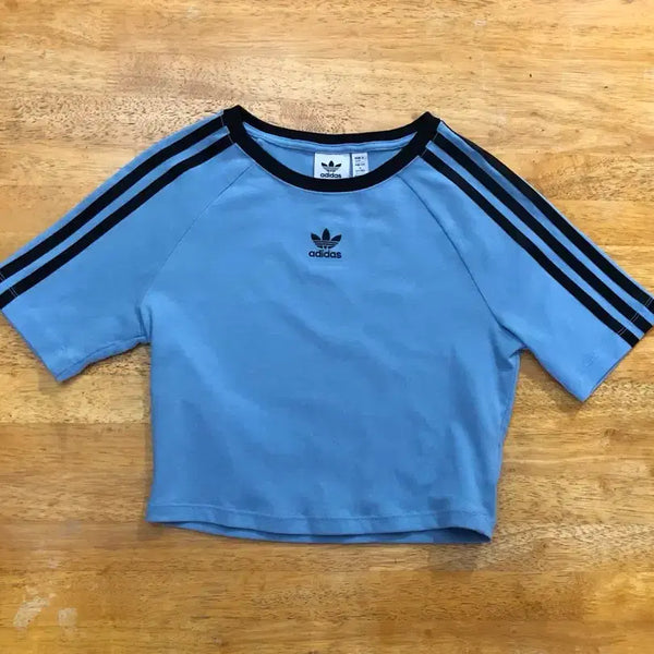 [BUNJANG] Adidas Blue Short Sleeve Cropped T-Shirt / 아디다스 반팔 크롭 티셔츠