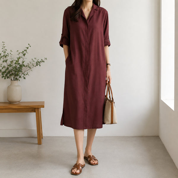 [BUNJANG] She's Miss Open Collar Dress Burgundy / [55]쉬즈미스 오픈 카라 원피스
