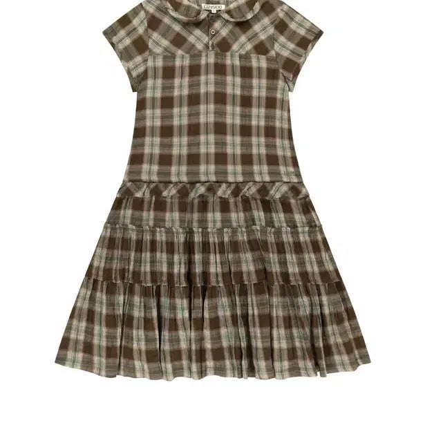 [BUNJANG] Koiseio Checkered Shirring Mini Dress Brown / 코이세이오 체크 원피스 브라운