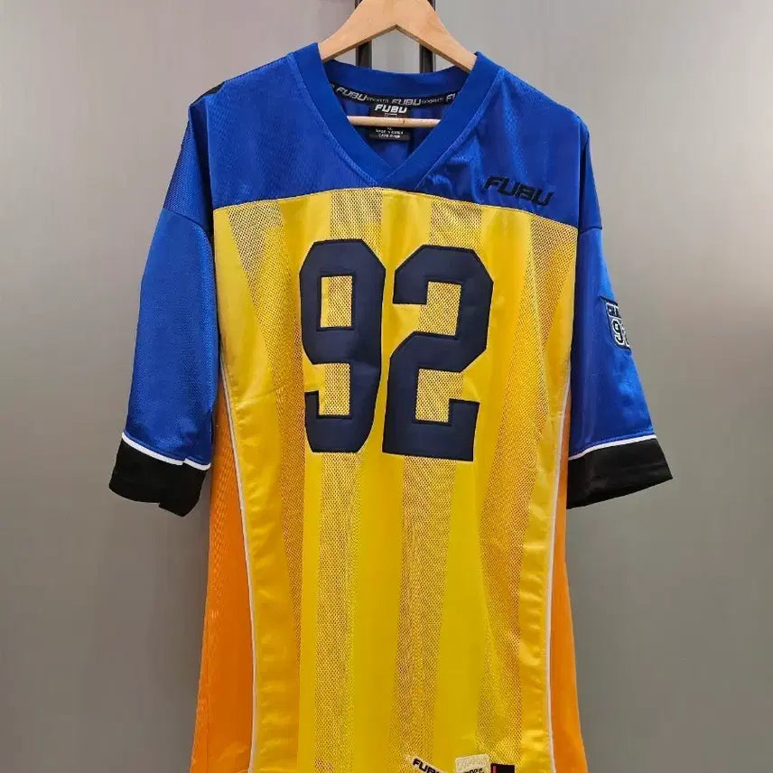 [BUNJANG] FUBU Sport Football Mesh Jersey Blue Yellow XL / FUBU 푸부 스포츠 풋볼 메쉬 저지 92 블루 옐로우 XL 오버핏 105~110