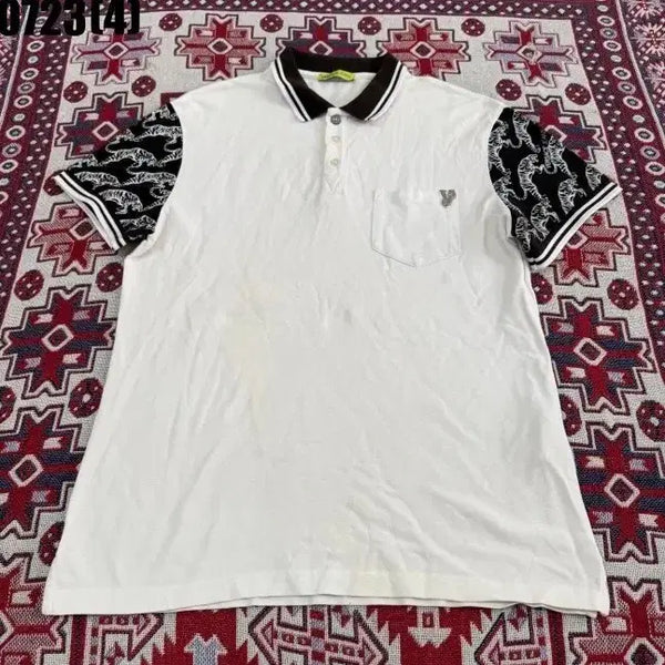 [BUNJANG] Versace White Tiger Pattern Short Sleeve Polo Shirt / 베르사체 반팔 카라티 화이트 호랑이 패턴 0723