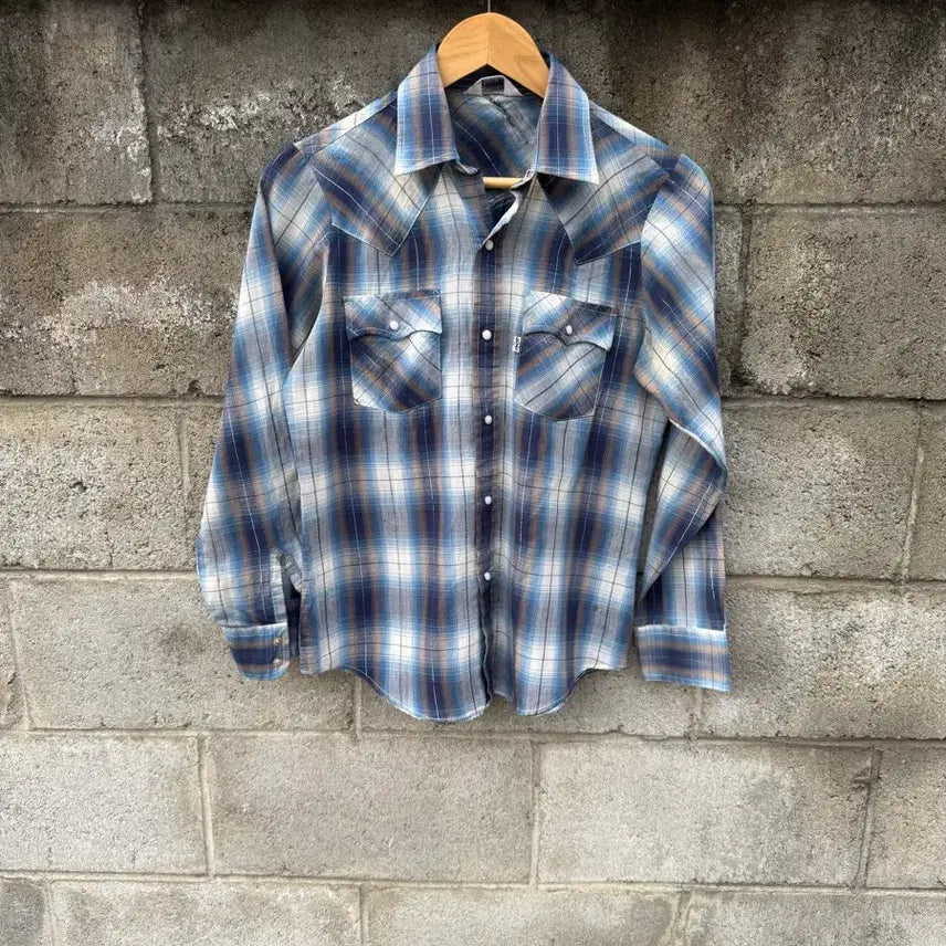 [BUNJANG] Levi's Vintage 70s-80s Blue Check Western Shirt (Women's) / 70~80s 리바이스 빈티지 블루 체크 웨스턴 셔츠 우먼