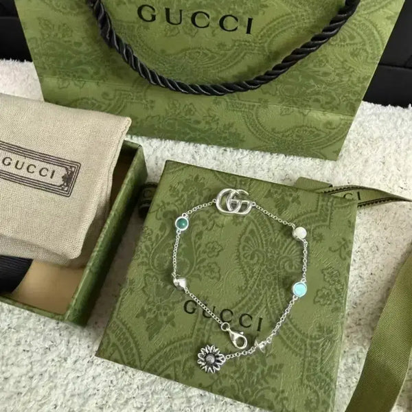 [BUNJANG] Gucci GG Marmont Bracelet Silver Sunflower Charm Size 17 / 구찌 GG 마몽 팔찌 실버 해바라기 참 17