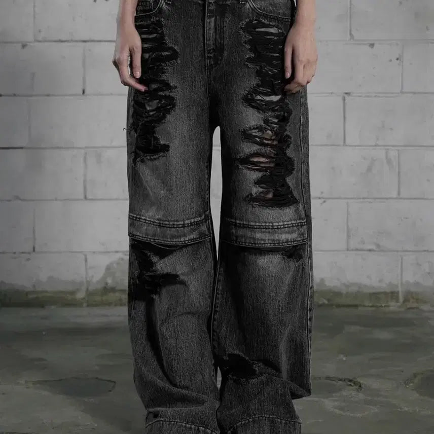 [BUNJANG] Bohemian Seoul Neo Open Wide Pants Grey M / 보헴서보헤미안서울 니오픈와이드팬츠그레이 m 흑청데미지찢청데님