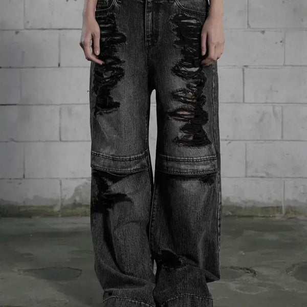 [BUNJANG] Bohemian Seoul Neo Open Wide Pants Grey M / 보헴서보헤미안서울 니오픈와이드팬츠그레이 m 흑청데미지찢청데님