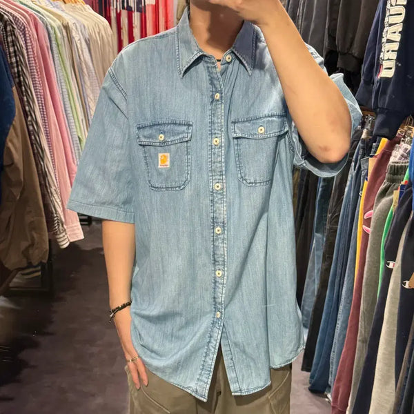 [BUNJANG] Carhartt Two Pocket Denim Short Sleeve Shirt Light Wash / [IM] 칼하트 투포켓 데님 반팔셔츠 연청