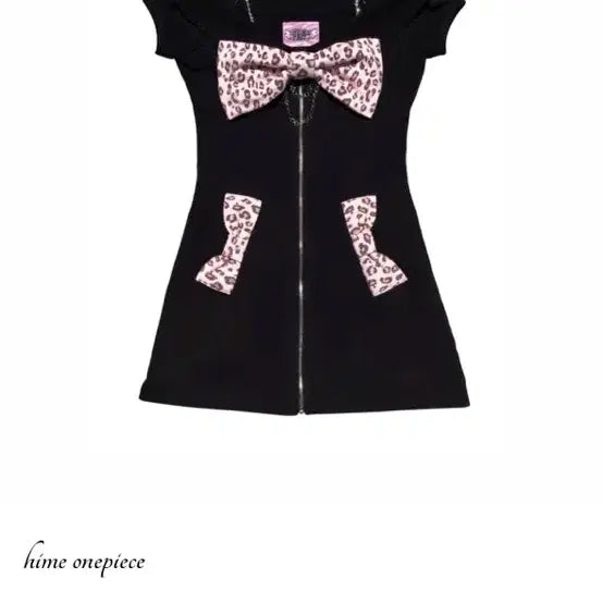 [BUNJANG] Aidang Club Hime Dress Black Leopard Ribbon / 아이당 클럽 히메 원피스 블랙 레오파드 리본