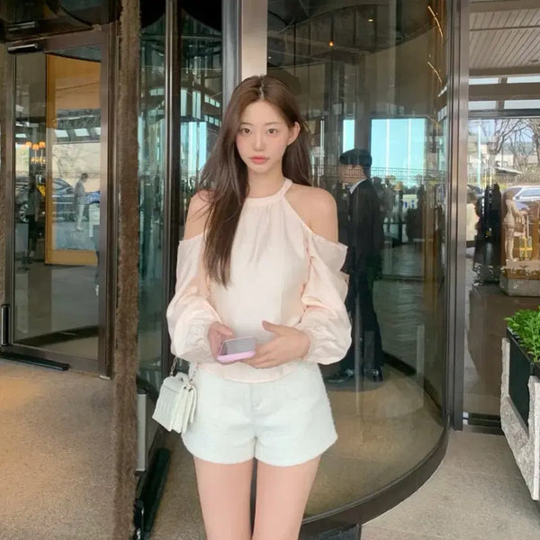 [BUNJANG] JENNIE O Swan Halter Blouse - Peach Pink / 제니오 스완 홀터 블라우스 피치핑크
