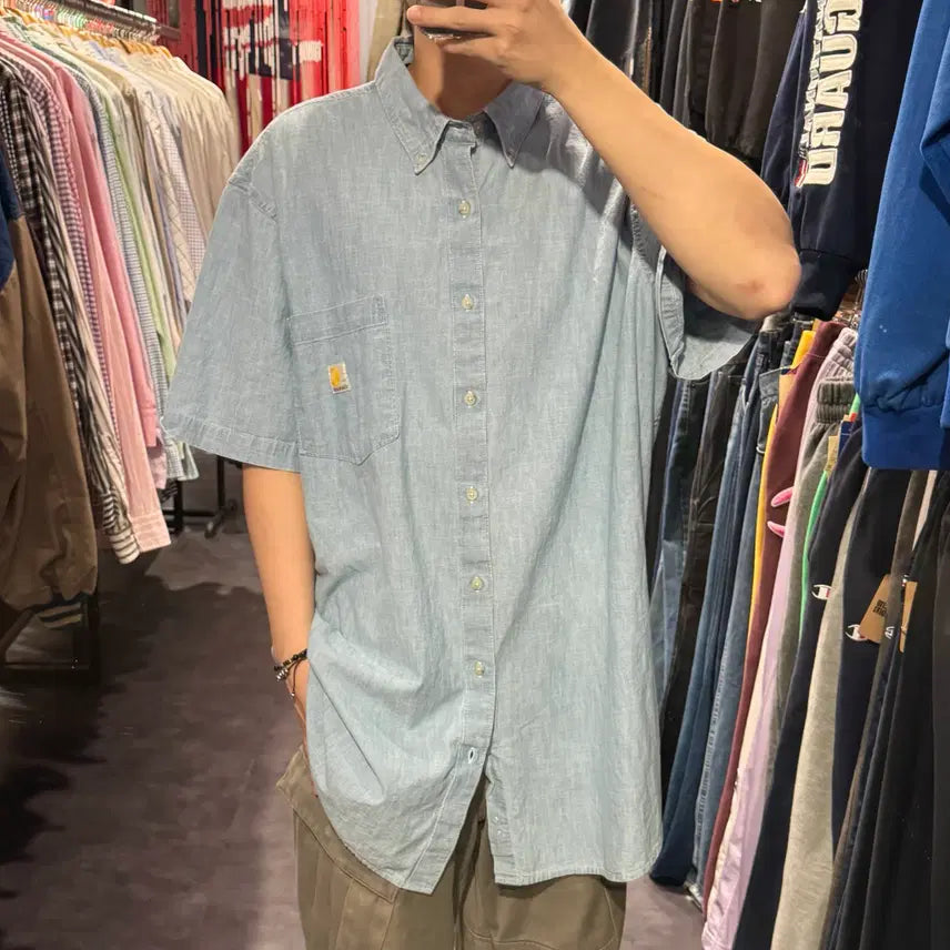 [BUNJANG] Carhartt Denim Short Sleeve Shirt Light Blue / [IM] 칼하트 데님 반팔셔츠 연청
