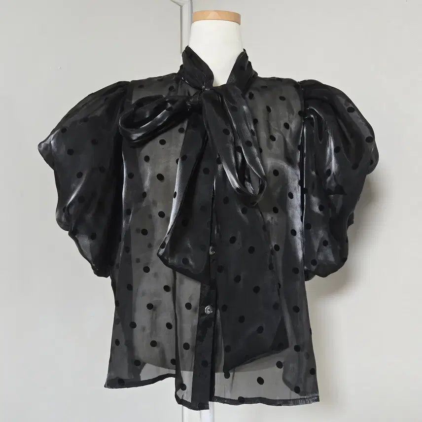 [BUNJANG] Imported Dot See-through Sleeve Puff Blouse / 새상품) 수입 도트 시스루 소매퍼프 BL