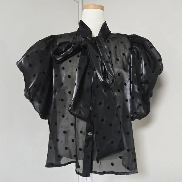 [BUNJANG] Imported Dot See-through Sleeve Puff Blouse / 새상품) 수입 도트 시스루 소매퍼프 BL
