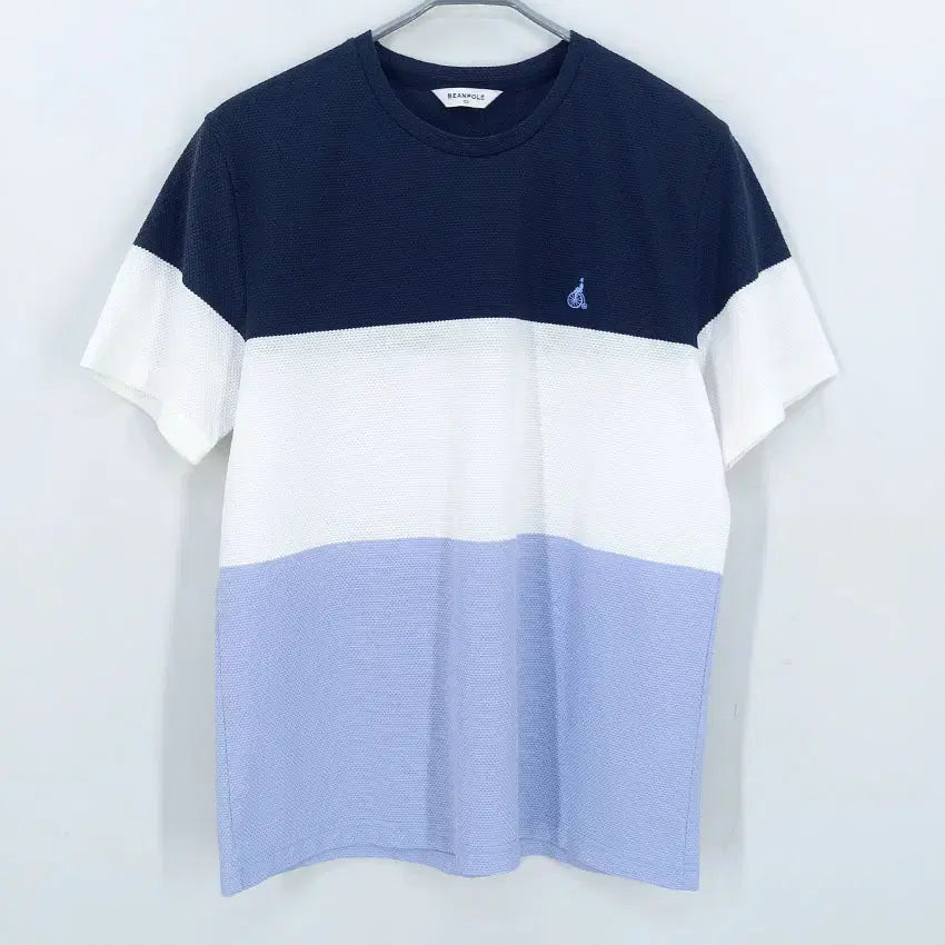 [BUNJANG] Beanpole Men's Colorblock Round Neck Short Sleeve T-Shirt Navy (105) / 빈폴 남성 여름 배색 라운드반팔티 네이비105 (HU46113)