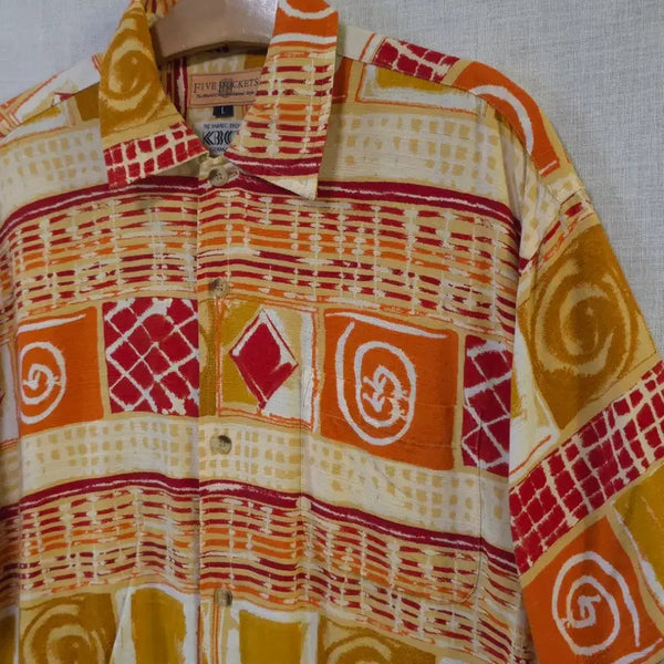 [BUNJANG] FIVE POCKETS Geometric Hawaiian Shirt German Fabric - Men's 110 / 상태최상) 독일 최고급원단 화와이안 셔츠 기하학 여름 반팔 남방 110 휴양지룩