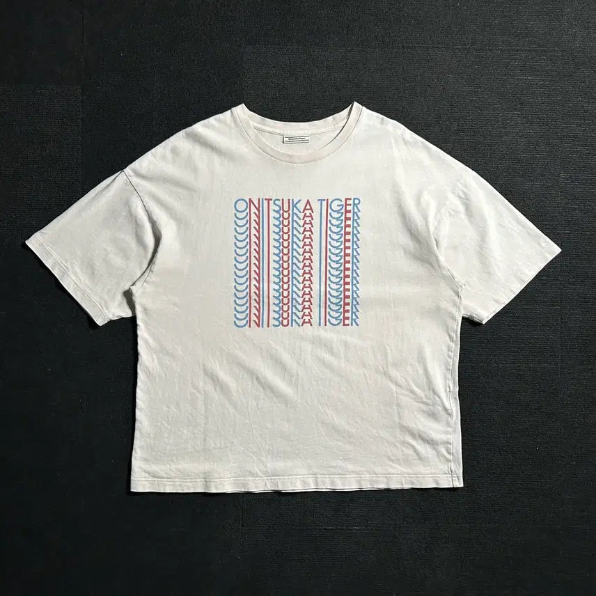 [BUNJANG] Onitsuka Tiger Cream Spell Logo Short Sleeve T-Shirt XL / 오니츠카타이거 크림 스펠로고 반팔티셔츠