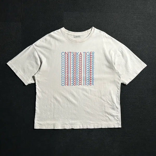 [BUNJANG] Onitsuka Tiger Cream Spell Logo Short Sleeve T-Shirt XL / 오니츠카타이거 크림 스펠로고 반팔티셔츠