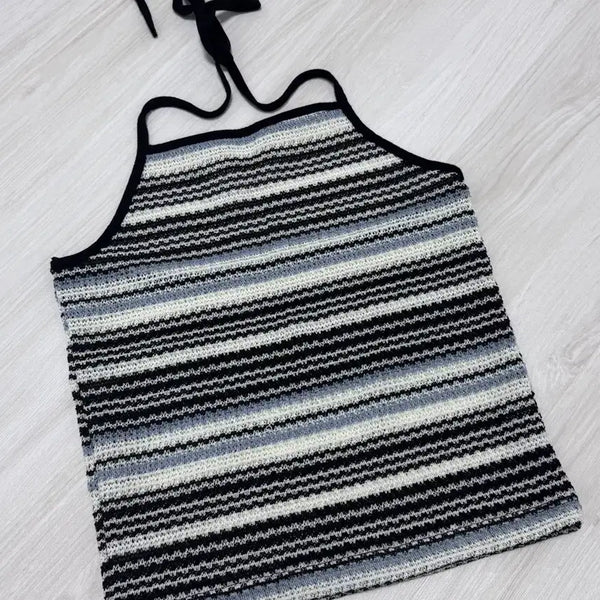 [BUNJANG] Stripe Knit Halterneck Top / 스트라이프 니트 홀터넥 탑