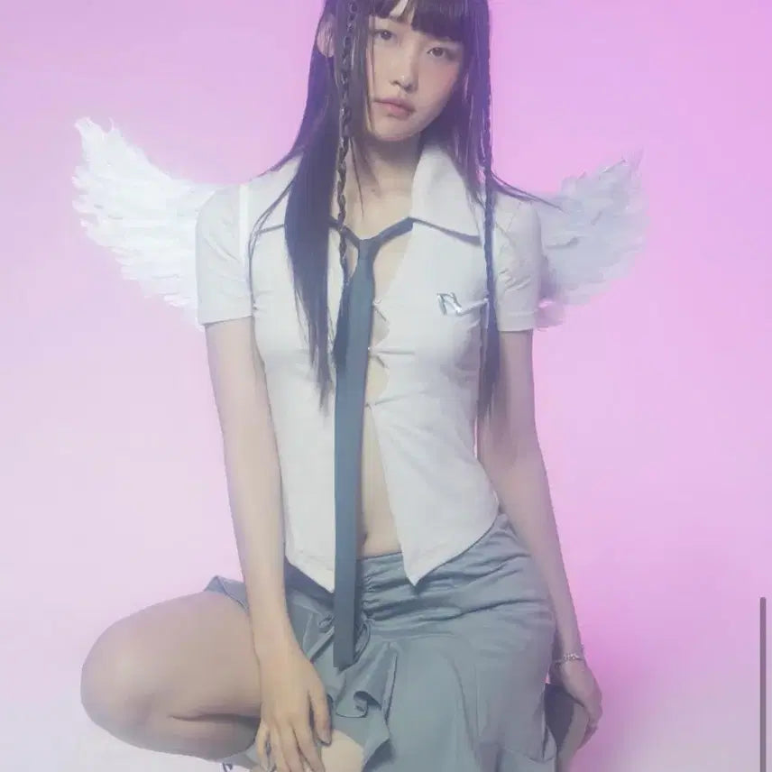 [BUNJANG] Newearlin Short Sleeve Shirt Baby Pink / 뉴얼린 셔츠탑