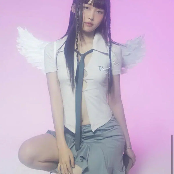 [BUNJANG] Newearlin Short Sleeve Shirt Baby Pink / 뉴얼린 셔츠탑