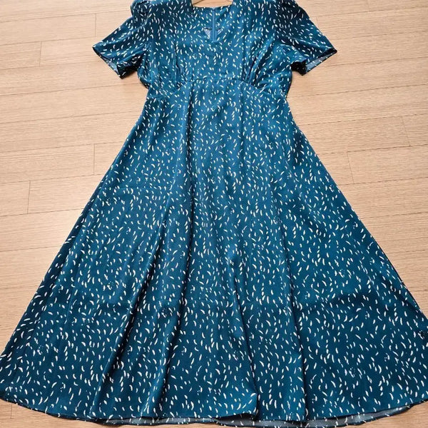 [BUNJANG] V-Neck Leaf Pattern A-Line Dress / V넥 패턴 원피스