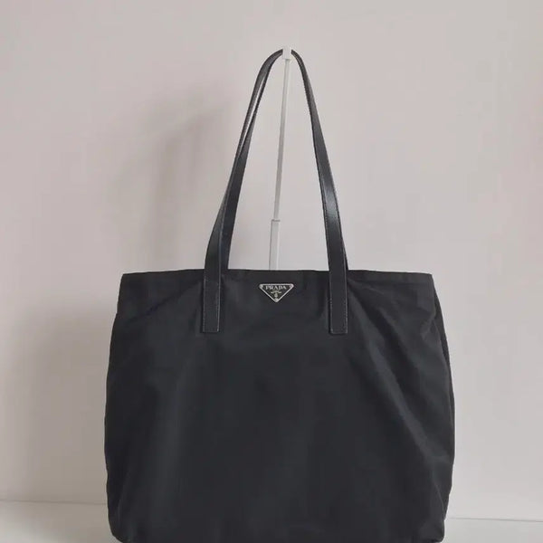 [BUNJANG] PRADA Pocono Nylon Triangle Logo Leather Tote Bag Shoulder Bag Black / 프라다 포코노 나일론 삼각로고 레더 토트백 숄더백