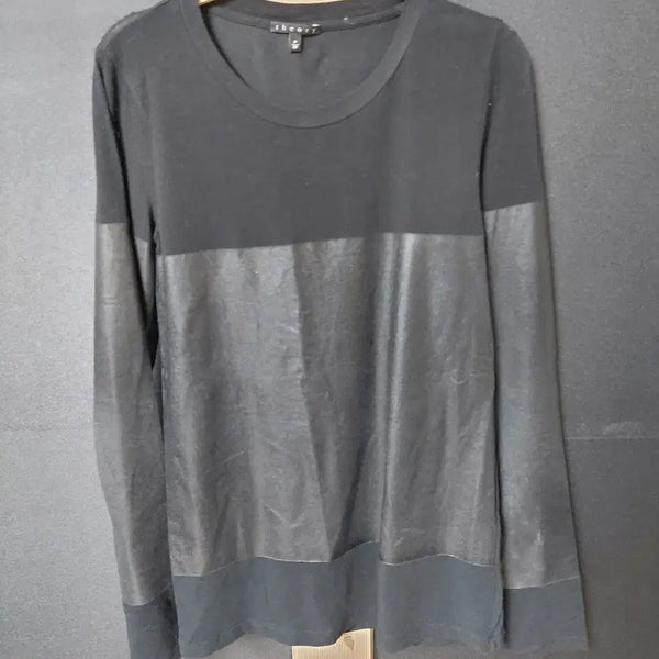 [BUNJANG] Theory Vegan Leather Layered T-shirt Gray / 진짜만원 띠어리 비건가죽 66 레이어드티셔츠 그레이