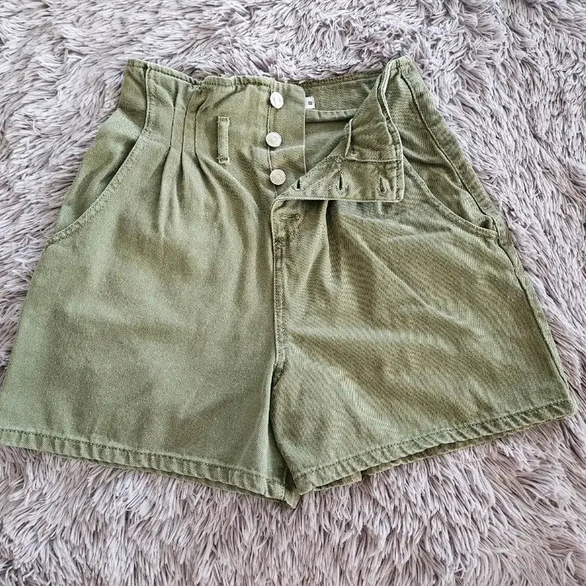 [BUNJANG] Zara High-Waisted Khaki Denim Shorts / 자라 하이웨이스트 카키색 데님 반바지