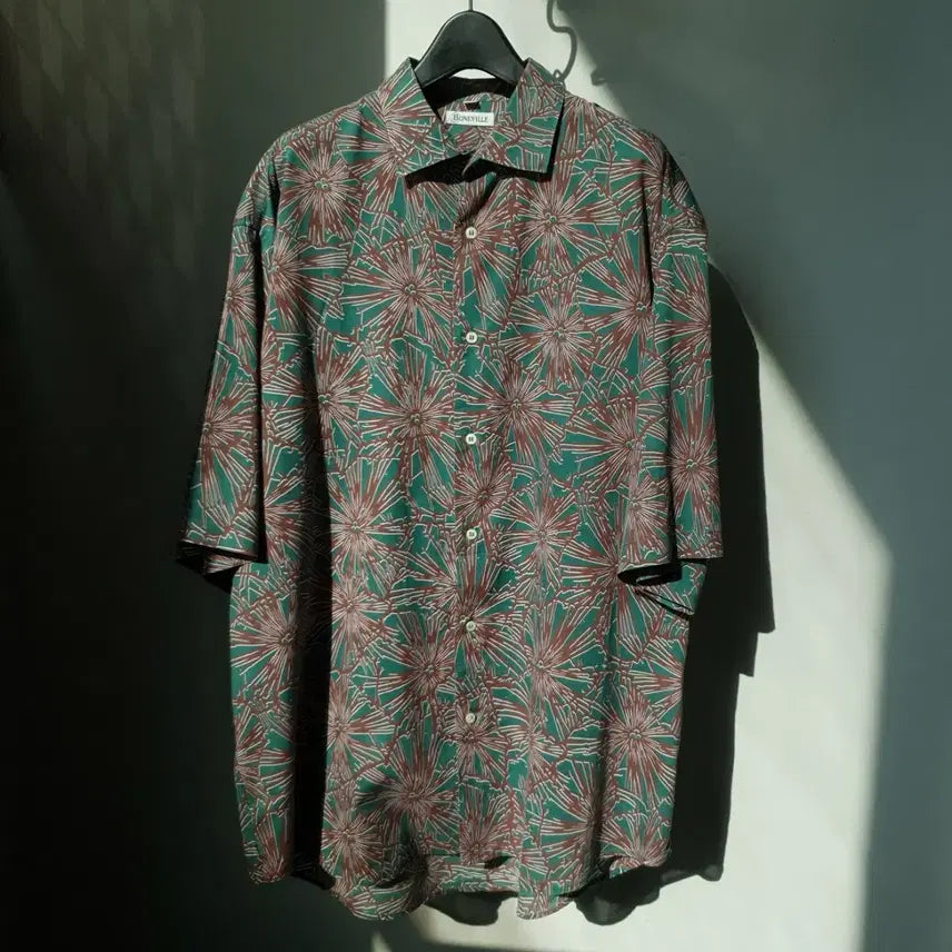 [BUNJANG] 80s Boneville Geometric Print Short Sleeve Camp Collar Shirt / 80s BONEVILLE Geometric print Shirt