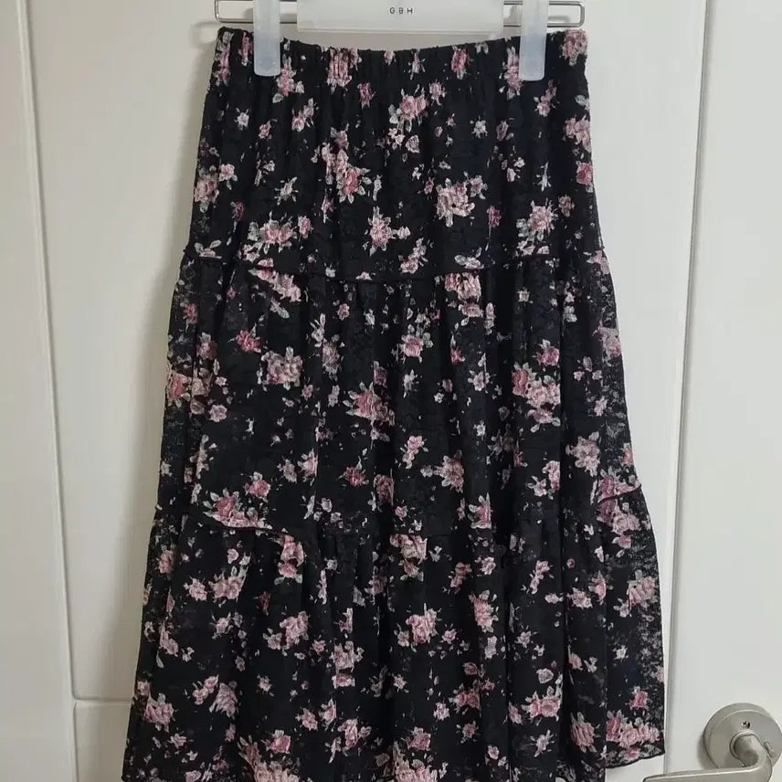[BUNJANG] Vintage Mori Girl Floral Midi Skirt / 빈티지 모리걸 플라워 스커트 미디 꽃무늬 치마 캉캉 레이스 블랙 핑크