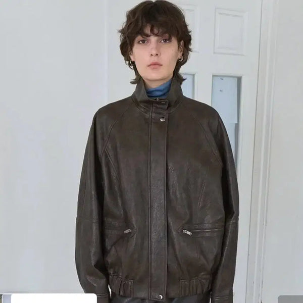 [BUNJANG] RAIVE Leather Jacket Brown Size M / 레이브 레더자켓