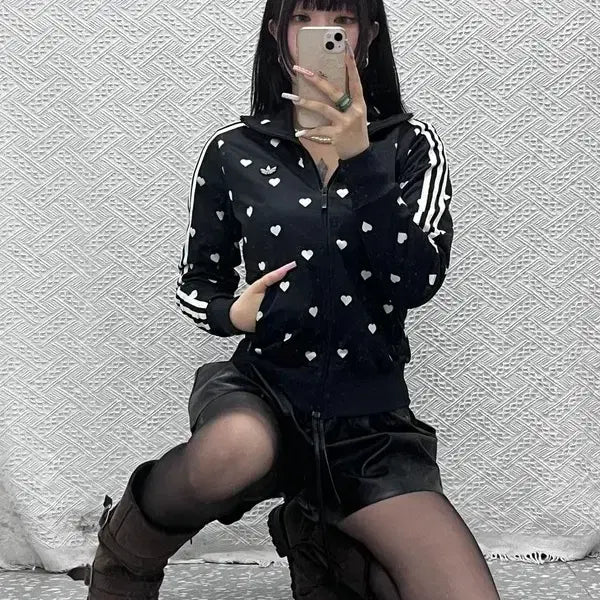 [BUNJANG] Adidas Y2K Punk Heart Dot Jersey Zip-Up 85 / 아디다스 Y2K 러블리힙 펑크 하트 도트 져지 집업 85 C13321