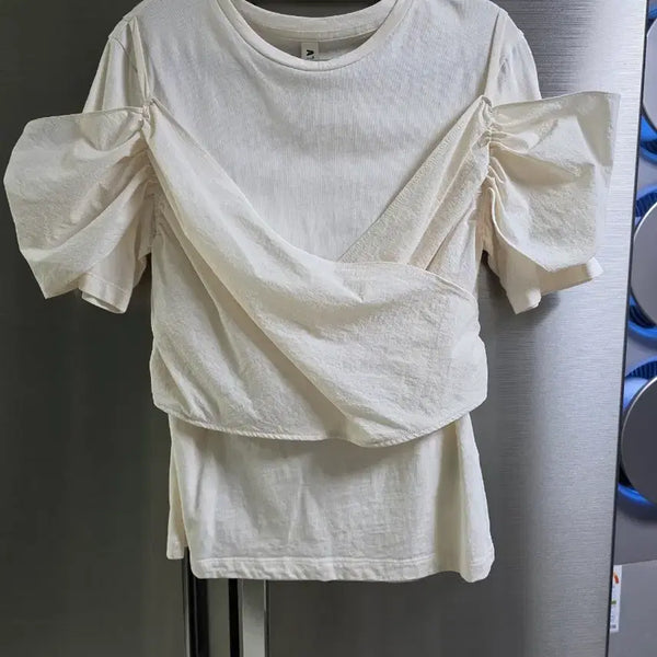[BUNJANG] Lucky Chouette Atelier Off-Shoulder Shirring Blouse Shirt / 럭키슈에뜨 아틀리에 오프숄더 셔링 블라우스셔츠