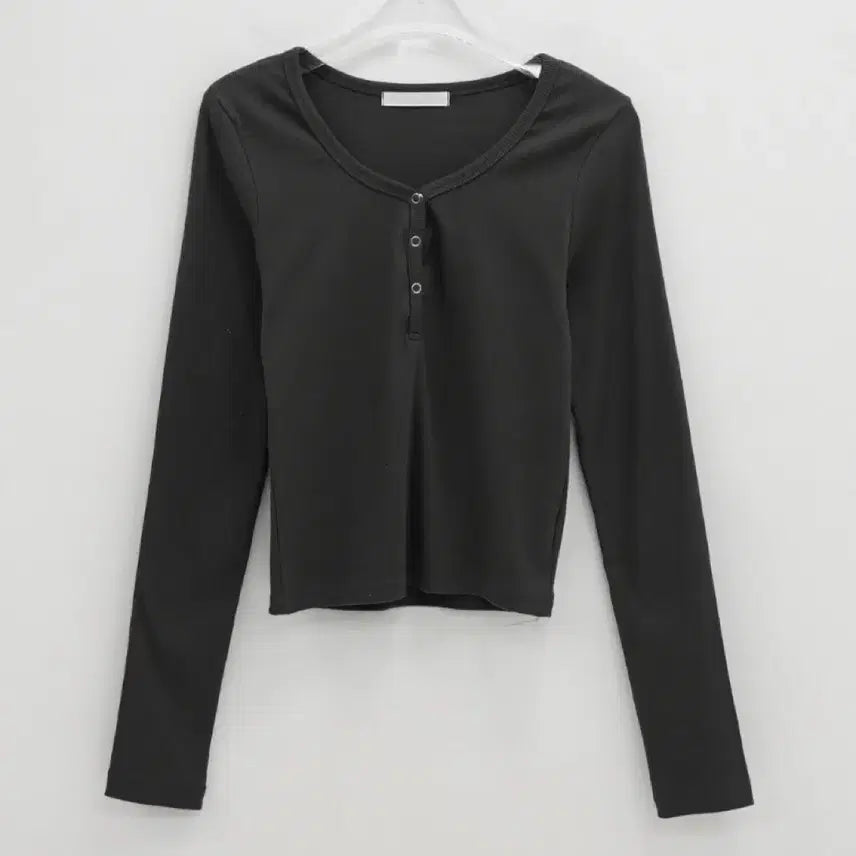 [BUNJANG] Dailyjew Snap Button U-Neck Long Sleeve T-Shirt / 데일리쥬 스냅 버튼 유넥 긴팔 티셔츠